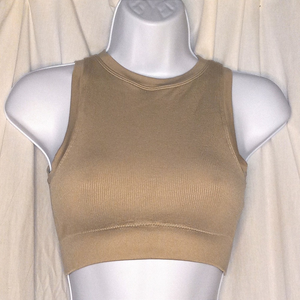 Pro-Fit Seamless Ribbed Tank Top -‎ Sleeveless Crop Top - Neutral - S